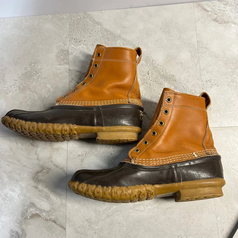 LL Bean Bean Boots Brown Tan Men Size 9 Vintage Made in USA Duck Boots